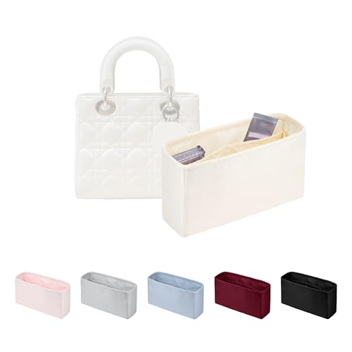 Image of Purse Organizer Insert for Lady Dior Small Bags, Satin Luxury Bag Insert, Lightweight & Portable Purse Shaper with Pockets, Ideal for Travel, Shopping, and Daily Use(Craie, Lady Small)