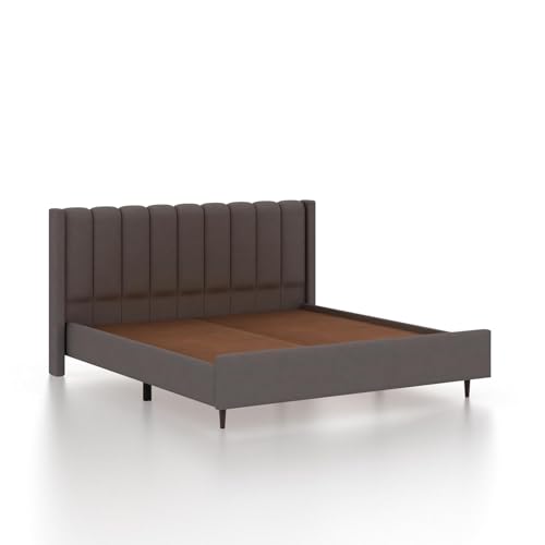Image of Ganpati Arts Solid Sheesham Wood Emperor Upholstered King Size Bed Without Storage | Wooden Double Bed Palang Furniture for Bedroom, Living Room, Home and Hotel (Grey)