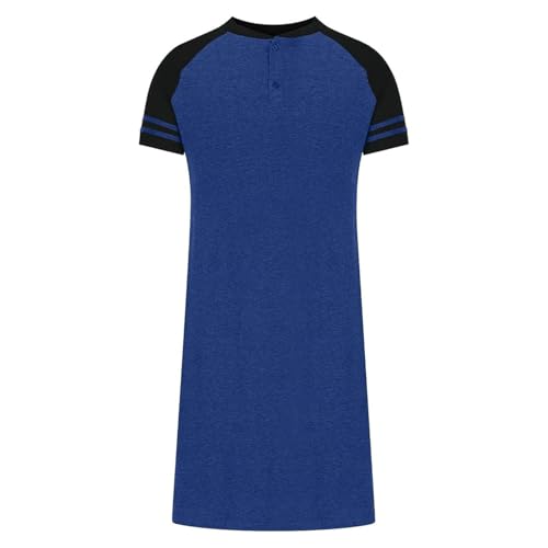 Mens Nightshirt Loose Fit Short Sleeve Casual Two Button Nightgown Summer Lightweight Sleeping Big and Tall Lounge Tees