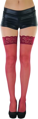 Image of ToBeInStyle Women's Wide Floral Lace Fishnet Thigh Hi Stockings