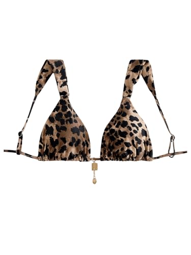 WDIRARA Women's Sexy Leopard Print Halter Triangle Bikini Top Swimsuit Tops
