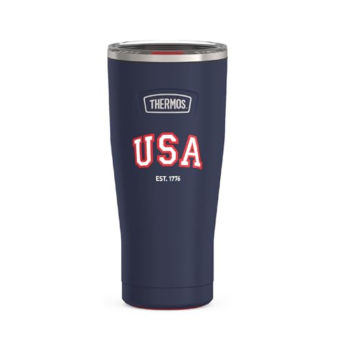 Image of THERMOS Icon Series 24oz Stainless Steel Tumbler with Slide Lock Lid, Leakproof, Fits Cupholder, Dishwasher Safe, Griptec Non‑Slip Base, Keeps Drinks Hot 6 Hrs /Cold 22 Hrs, Navy USA