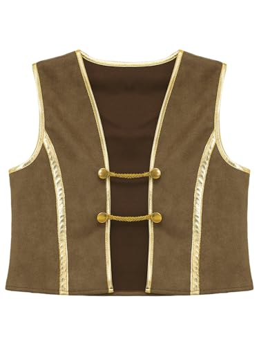 Halloween Boys Pirate Vest Kids Golden Lace Waistcoat Vest Renaissance Medieval Viking Top