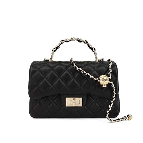 Image of M-ioi-M Small Quilted Crossbody Bags for Women,Leather Shoulder Bag with Gold Chain Strap,Metal Top Handle Flap Evening Purse