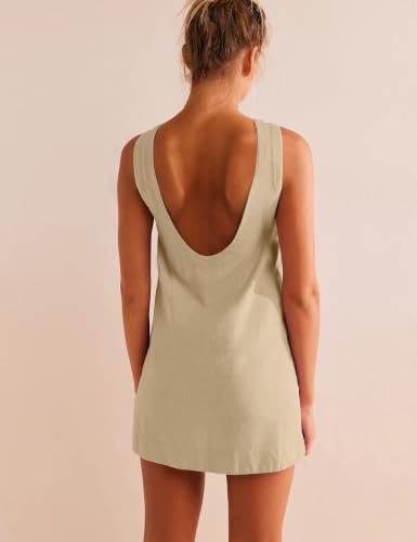Image of VIUTIL Womens Summer Linen Mini Dress Boat Neck Low Back Sleeveless Tank Dresses with Pockets 2026 Vacation Outfits