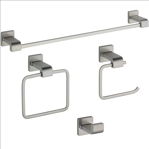 Image of Delta Ara 4-Piece Bath Hardware Set with 24 in. Towel Bar, Toilet Paper Holder, Towel Ring, Towel Hook in Stainless Steel