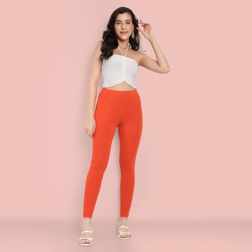 Image of ONE SKY Women Full Length Leggings | Cotton Modal Spandex Blend | High Waist Stretchable & Bio-Washed Fabric | Colour-Lock Technology | Comfortable Leggings for Women