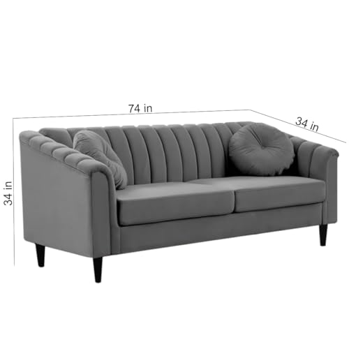 Image of FURNY Dorano 3 Seater Premium Sofa Set (Grey Color) with Velvet Fabric