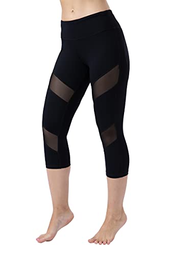 Ongasoft High Waisted Yoga Capri Mesh Leggings For Women Soft Stretchy Running Workout Cropped Pants Black #TOP1