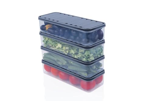 Image of Fridge Storage Containers (Pack of 6), Air Tight Containers for Kitchen Storage, Fridge Organiser Storage Boxes, Fridge Organizer, Fridge Storage Box, Keep Fruits Vegetables Fresher-1200 ML