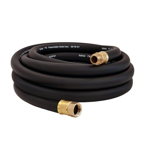 Guitrees 25FT 1 inch Heavy Duty Rubber Garden Hose - 200psi Working 1000psi Burst - Hot/Cold Water - Five-Layered Braiding for Durability - Versatile for Gardening Agriculture Construction(Black)