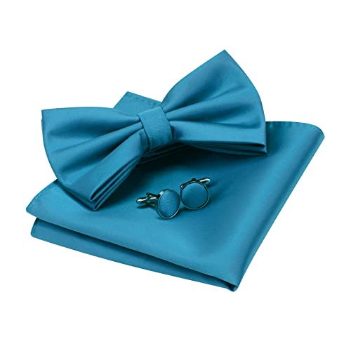 Image of GUSLESON Men's 3-pc Solid Color Bow Tie Gift Set - Double‑Fold Pre-Tied Bow Tie, Pocket Square, Cufflinks - Wedding Formal Party