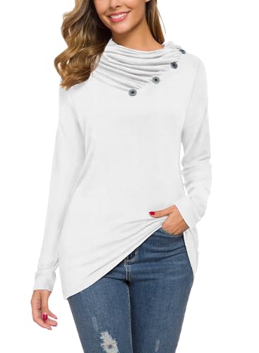 Image of WEACZZY Women's Long Sleeve Shirts Button Cowl Neck Casual Loose Tunic Tops Blouse Dressy Fashion 2026