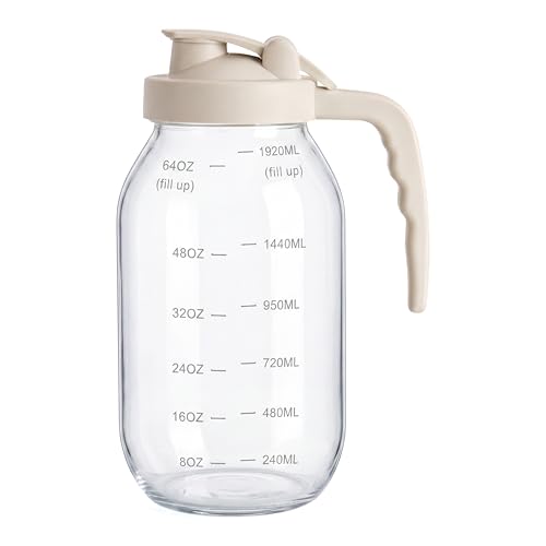 Image of YORY 2-Quart Glass Pitcher with Filter Lid for Juice & Tea, 64oz | Airtight seal,handle lid,dishwasher safe,for iced tea, lemonade, juice, milk, fruit-infused water