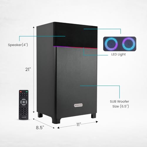 Image of Boombox Tower Speaker with Wireless Mic, 80 W, LED Lights, FM Radio, USB, AUX, Bluetooth, Karaoke, Remote Control (Black)