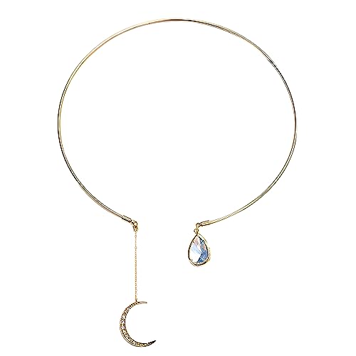 La Mejor Lista de Gargantillas Top 10. 50 TREE NEST Collar de La Luna Creativa,Collar de Gargantilla Abierta para Las Mujeres,Elegante Collar de Cuello Manguito de Cristal,La Declaración de Joyería de Moda del Partido