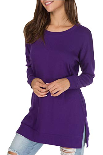 Image of levaca Women's Fall Long Sleeve Side Split Loose Blouses Casual Pullover Tunic Tops