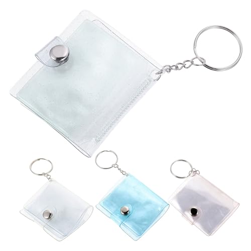 Hemobllo Mini Álbum de Fotos Llavero 2 Pulgadas 4 Piezas Soporte de Almacenamiento Transparente para Tarjetas, Decoración Creativa para Bolso, Obsequio para Boda y San Valentín