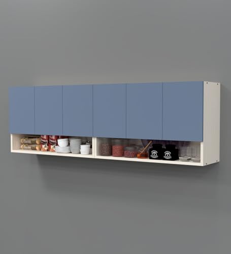 Image of SPECIALITY PANELS 6 Door Wall Cabinet with UV Profile Shutter | Wall Mounted Storage Cabinet for Kitchen Bathroom Living Room | Wooden Wall Cabinet Organizer Blueberry Finish DIY Assembly