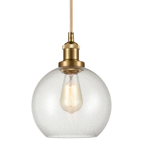 Image of YUBOLE Modern Brass Seeded Glass Pendant Lights Golden Finish Kitchen Pendant Lighting Fixture Dimmable Hanging Pendant Lighting