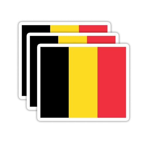 Image of (3PCS) Belgium Flag stickers, Countries Flag Stickers - Waterproof Vinyl Decals For Laptops, Tumblers, Water Bottles, Books, Scrapbooks, Size 3 x 2.5