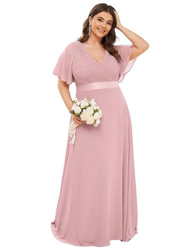 Image of Ever-Pretty Women's Chiffon Formal Evening Dresses for Curvy Women V-Neck Plus Size Floor Length Bridesmaid Dress