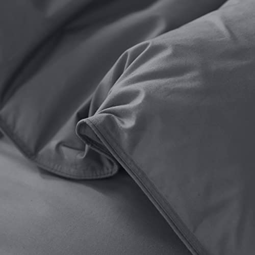 Feather Down Comforter Heavy Weight Queen Size Duvet Insert All Season, Sewn-Through Diamond Stitching Quilt with 8 Corner Tabs Deep Grey 90x90 Inches