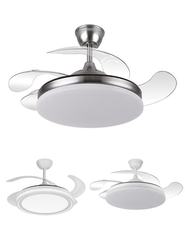 JARDIN202 - Ventilador de Techo LED con 4 Aspas 3500-4000-6500K Temporizador, 6 Velocidades, Aspas retráctiles | Zahara (Níquel)