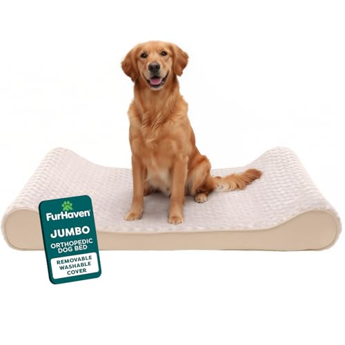 Image of FurHaven Orthopedic Dog Bed for Large Dogs, Luxe Lounger Contour Mattress with Solid Orthopedic Foam Slab for Joint Support, Removable Washable Cover, Jumbo XL, Plush Suede, Cream