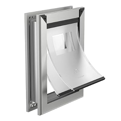 MAVRICFLEX Heavy Duty Dog Door for X-Large Dogs Up to 220LBS, Aluminum Frame Dog Door with Double Sliding Panel and 2 Soft Flaps, Easy to Install, Extra-Large, Matte Silver
