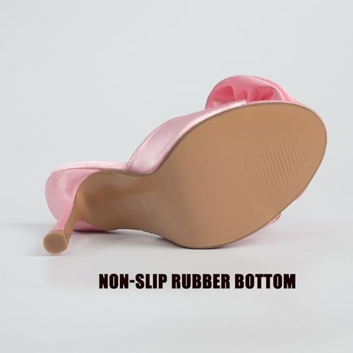 Women's Satin 3D Flower Pointed Toe Kitten Heel Sandals Mules Fashion Fish Mouth Slip On Non-Slip Dress Stiletto Sandals for Prom Party Wedding Sexy Satin Pumps4