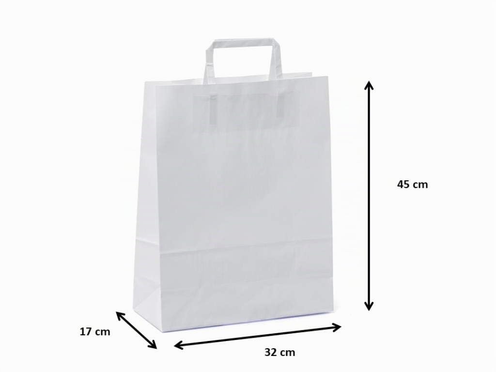 Shopper Carta Sacchetti di Carta con Manici Bianchi 32x45 cm 100 PZ Shopper Busta in Carta Kraft Bianca Borsa Ecologica per Negozi e Boutique