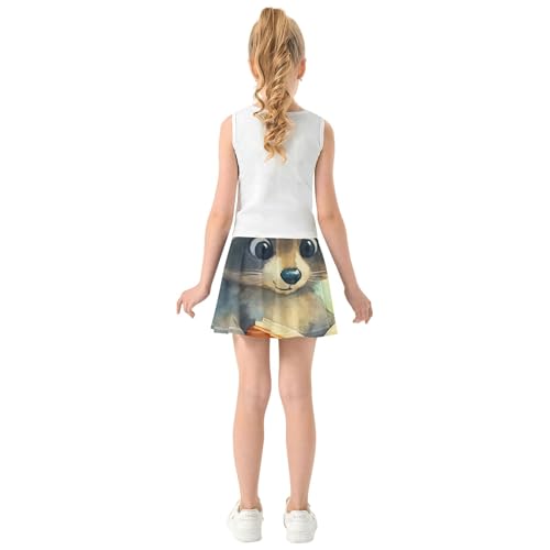 Joisal Toddler Tennis Skirts Cute Watercolor Raccoon Girls' Shorts Athletic Skorts Pink Cute School Skirt 4t4