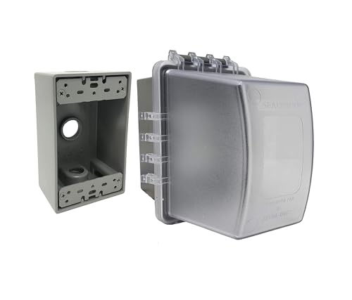 Image of Sealproof 1-Gang Extra Deep Weatherproof in Use Outdoor Duplex Outlet Cover with Box Kit, Lockable, UL Extra Duty Compliant, 18 Configurations
