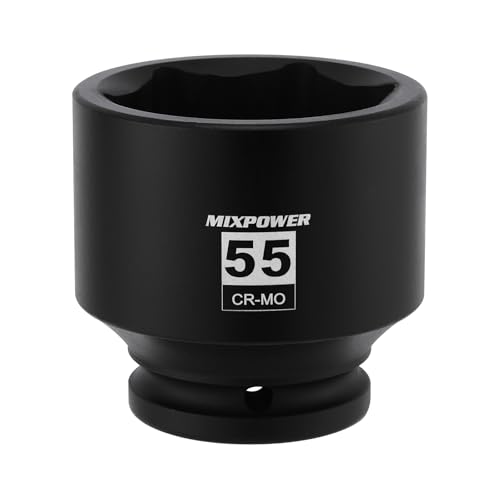 Image of MIXPOWER 3 /4 inch Drive Shallow Impact Socket, 55mm, CR-MO, Metric, 6 Point, Axle Nut Impact Grade Socket for Easy Removal