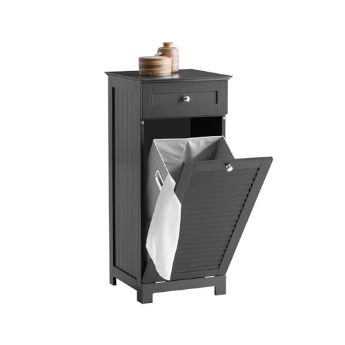 Haotian Bathroom Laundry Basket, Laundry Cabinet, Tilt-Out Laundry Hamper, Bathroom Storage Cabinet with Drawer and Shutter Door, Gray BZR73-DG