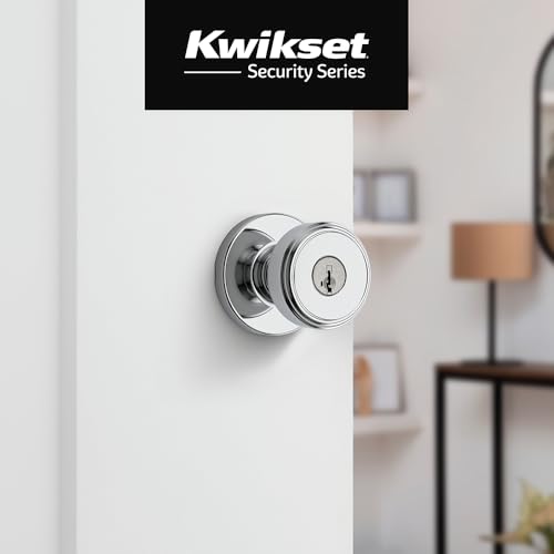 Image of Kwikset Maven Entry Door Knob with Lock and Key, Secure Keyed Handle Exterior, Front Entrance and Bedroom, Polished Chrome, Pick Resistant SmartKey Rekey Security and Microban