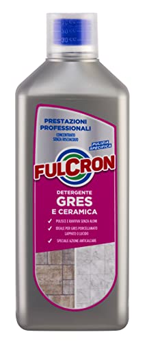 FULCRON Detergente Gres E Ceramica, Puliza Pavimenti In Gres Porcellanato Lappato o Lucido, Azione Anticalcare e Elimina Aloni, Senza Risciacquo, 1 Litro