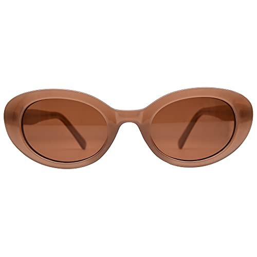 LEMON GRASS Retro Lens Wide Arm Cat-Eye Sunglasses Acetate Oval Frame - Nectarine Frame Grey Lens