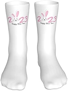 883 Compression Socks Year Of The Rabbit Happy New Year 2023 Crew Socks Soft Calf Socks Breathable Athletic Socks For Trekking Hiking Jogging 40cm