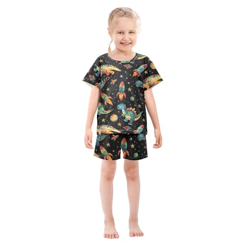 ALAZA Colorful Space Dinosaur Star Pajamas Short Sleeve 2 Piece Sleepwear Top and Bottom Pajama Set Unisex3
