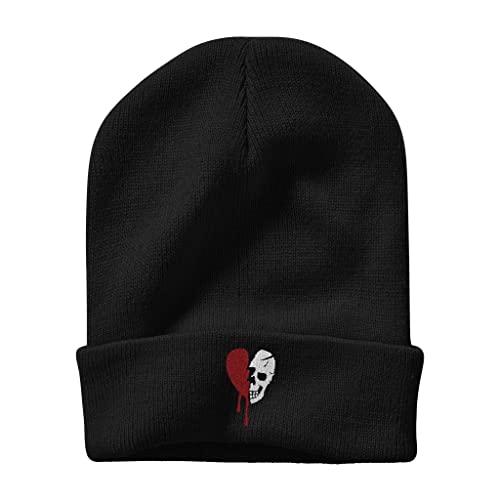 Image of Embroidery Goth Beanie Knit Hats for Men & Women, Embroidery Winter Hats Skull Cap