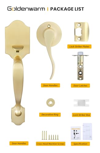 Image of Goldenwarm Front Door Handle, Gold Exterior Door Handles Single Cylinder Front Door Handle Only, Entry Door Handles