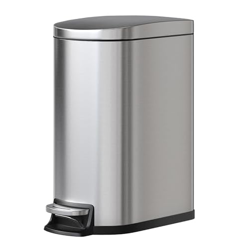 Garvee 13 gal / 50 L Stainless Steel Kitchen Trash Can with Lid, Slim Rustproof Garbage Can, Large Step-on Metal Trash Bin with Inner Bucket, Rear Han