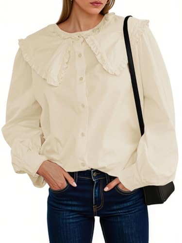 値下げ！ DOLL CHIFFON PUFF BLOUSE WHITE Hfyihgf Women's Summer Square Neck Smocked Babydoll Tops 3/4