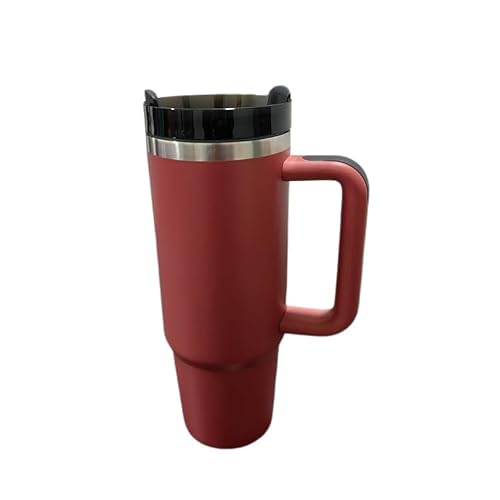 Stainless Steel Travel Mug, 40oz Vacuum Insulated Tumbler with Handle, Straw, BPA-free Lid, Maroon. Keeps drinks hot/cold for 12hrs. Perfect for coffee lovers, road trippers, or anyone.