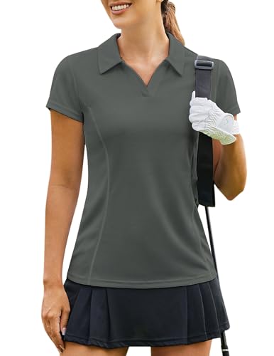Image of PINSPARK Womens Golf Shirt Short Sleeve Polo V-Neck Quick Dry Tennis Tops | Moisture-wicking Breathable Fabric, Classic Collar, Slim Fit, Ideal for Golf Tennis Pickleball Casual