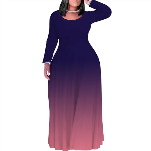 Image of PinkPatty Women's Plus Size Long Sleeve Maxi Dresses T Shirt Boho Sundress Fall Dress with Pockets