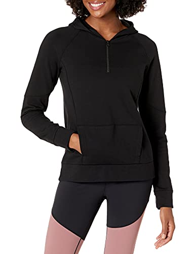 Amazon Brand - Core 10 Women s Soft Cotton Modal French Terry Fleece 1 4 Zip Hoodie Sweatshirt, Black M (8-10)
