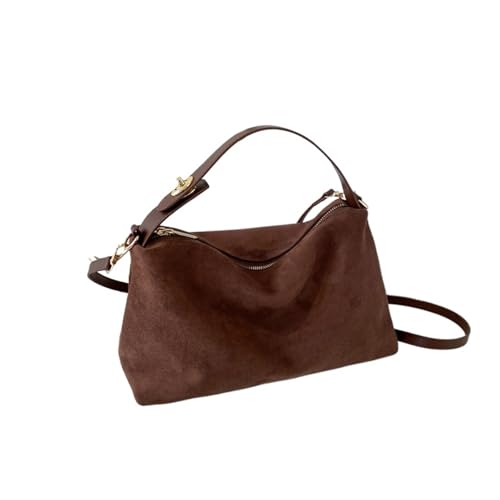 LNNXSZ Bolso Tote Ante Bolso de hombro de ante for mujer, bandolera con correa ajustable y bolsillo interior, tipo cartera con cremallera(Coffee)